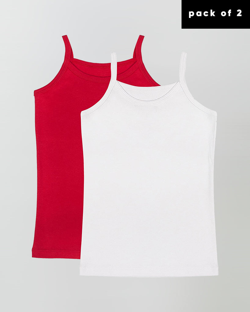 100% Organic Cotton Cami Tops for Girls - Pack of 2 - Red + White