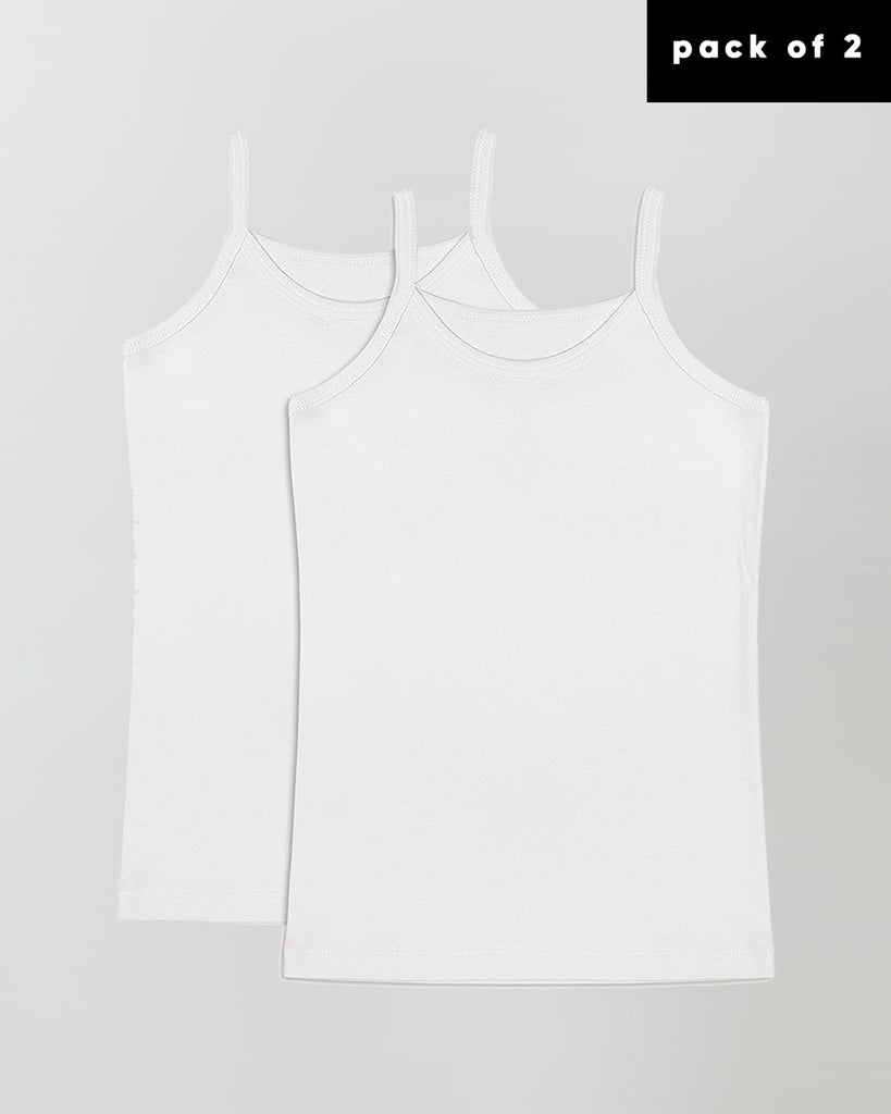 100% Organic Cotton Cami Tops for Girls - Pack of 2 - White