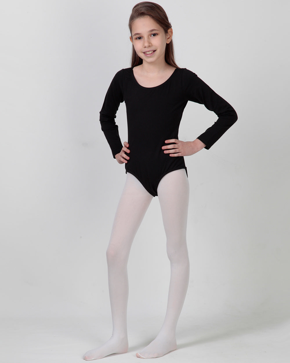 Organic Cotton+Spandex Long Sleeved Classic Leotard for Girls - Black