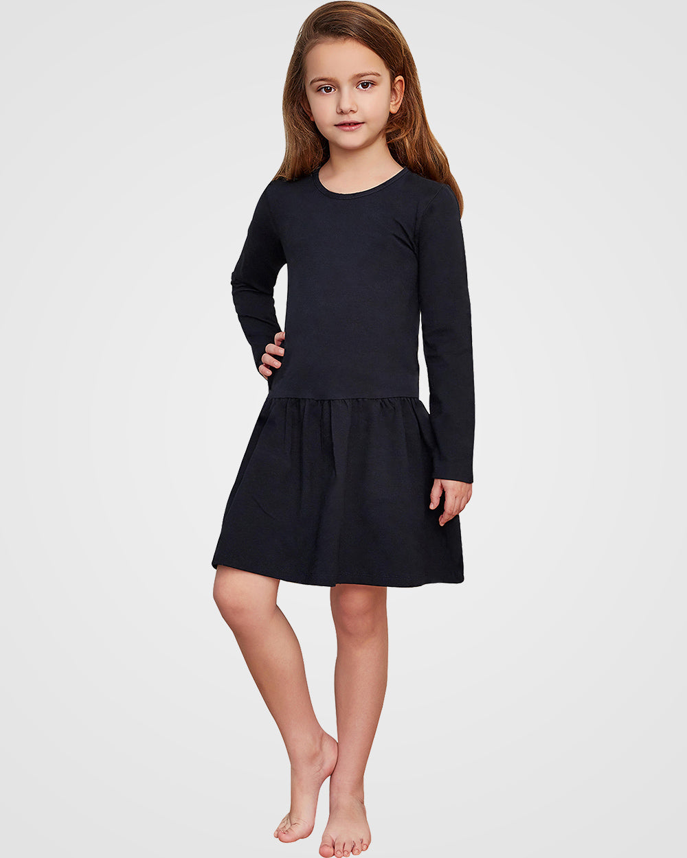 fitted lace wedding dress Organic Cotton+Spandex Long Sleeved Skater Dress for Girls - Black