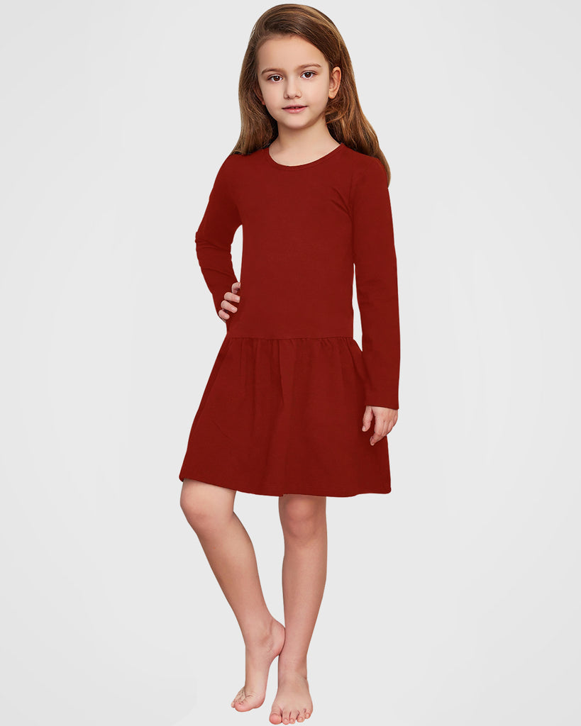Organic Cotton+Spandex Long Sleeved Skater Dress for Girls - Red | CAOMP Organic Cotton+Spandex Long Sleeved Skater Dress for Girls - Red | CAOMP