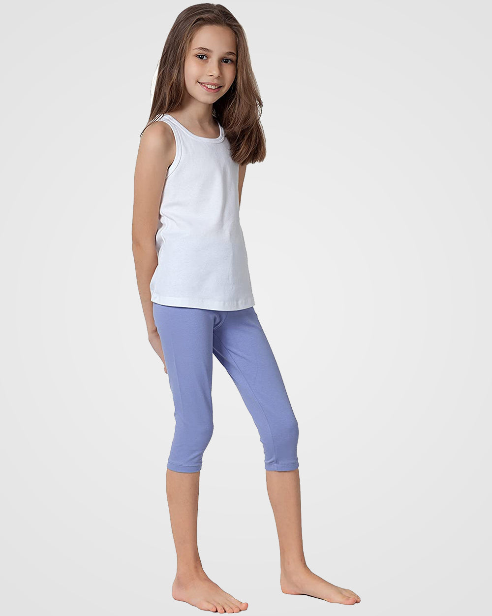 Organic Cotton+Spandex Cropped Leggings for Girls - Lavender