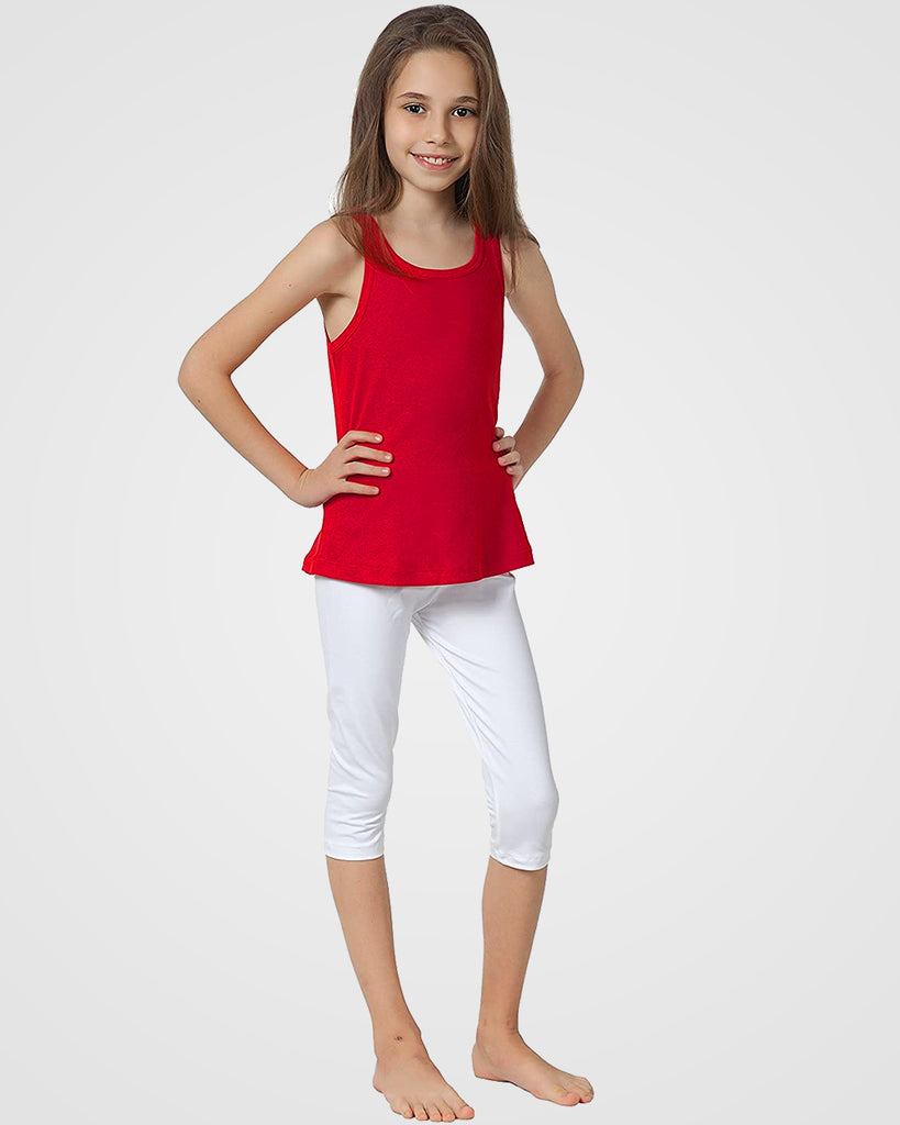 Organic Cotton+Spandex Cropped Leggings for Girls - White