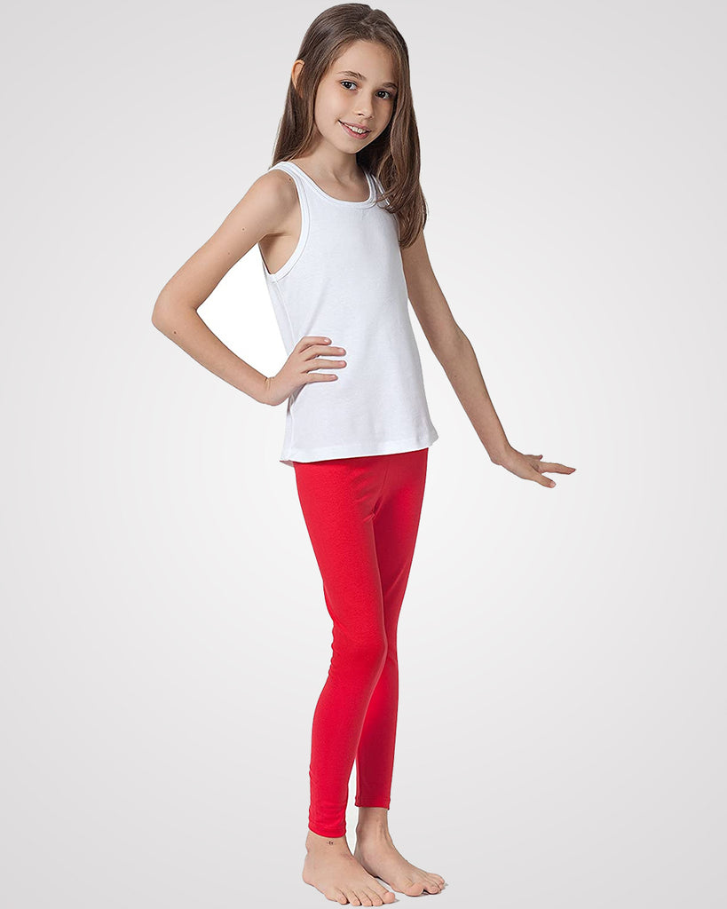 Organic Cotton+Spandex Ankle Length Leggings for Girls - Red