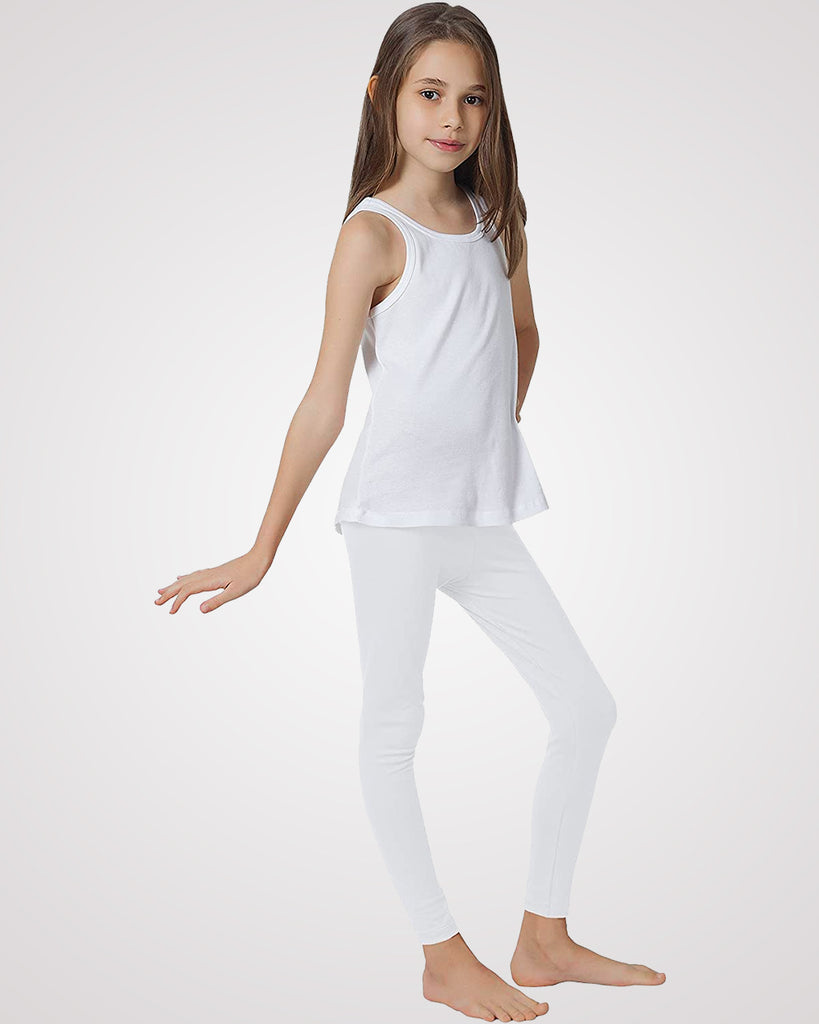 Organic Cotton+Spandex Ankle Length Leggings for Girls - White