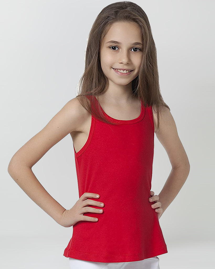 Organic Cotton+Spandex Ribbed Tank Tops for Girls - Red
