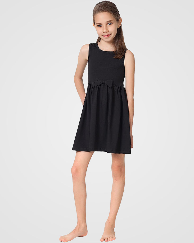 Organic Cotton+Spandex Sleeveless Swing Dress for Girls - Black | CAOMP Organic Cotton+Spandex Sleeveless Swing Dress for Girls - Black | CAOMP