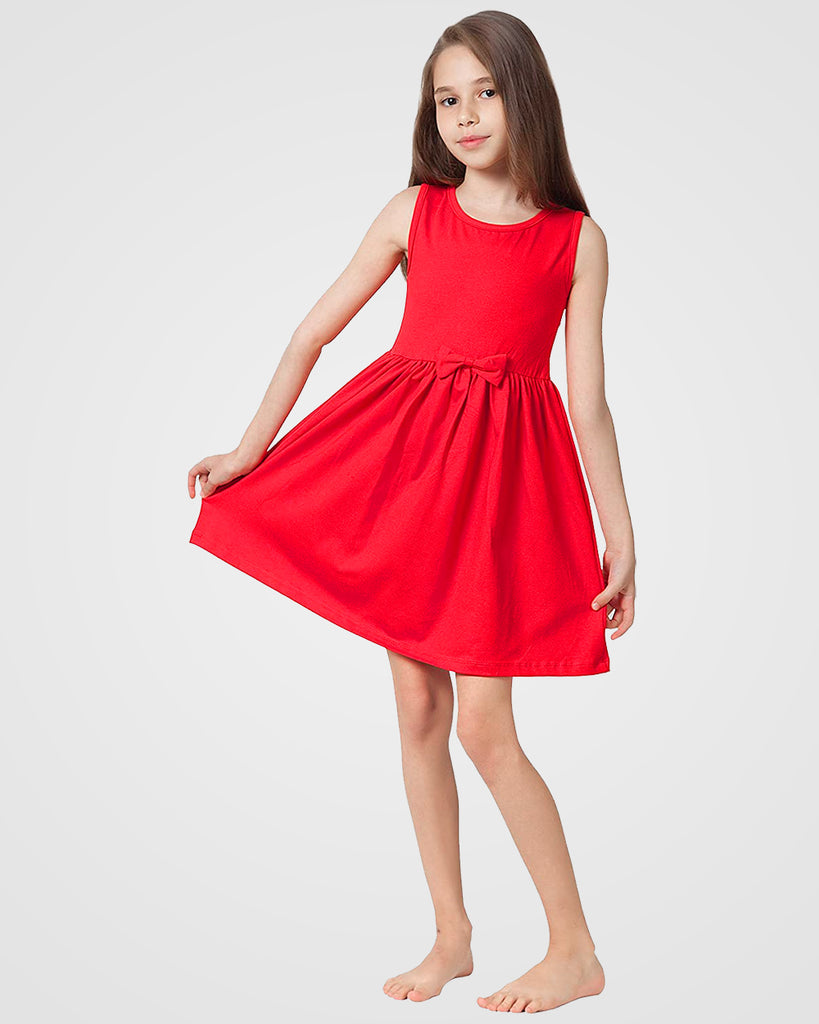 Organic Cotton+Spandex Sleeveless Swing Dress for Girls - Red | CAOMP Organic Cotton+Spandex Sleeveless Swing Dress for Girls - Red | CAOMP