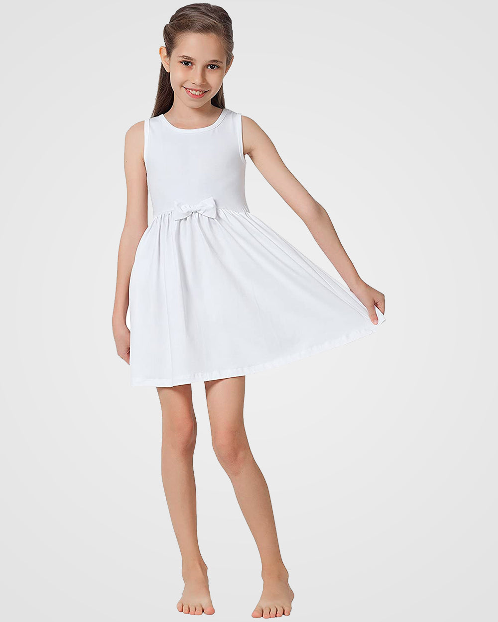 Organic Cotton+Spandex Sleeveless Swing Dress for Girls - White
