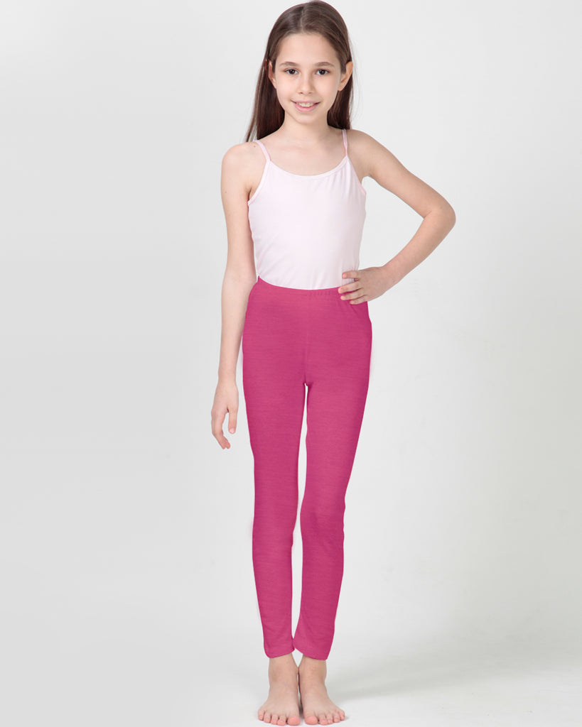 100% Organic Cotton High Waisted Ankle Length Leggings for Girls - Hot Pink