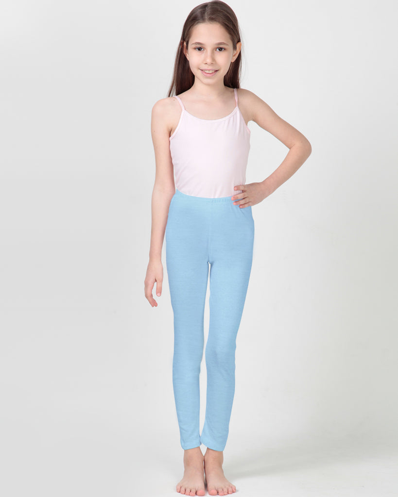 100% Organic Cotton High Waisted Ankle Length Leggings for Girls - Light  Blue