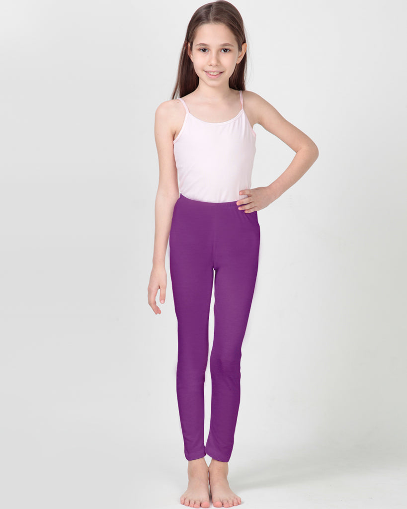 100% Organic Cotton High Waisted Ankle Length Leggings for Girls - Purple