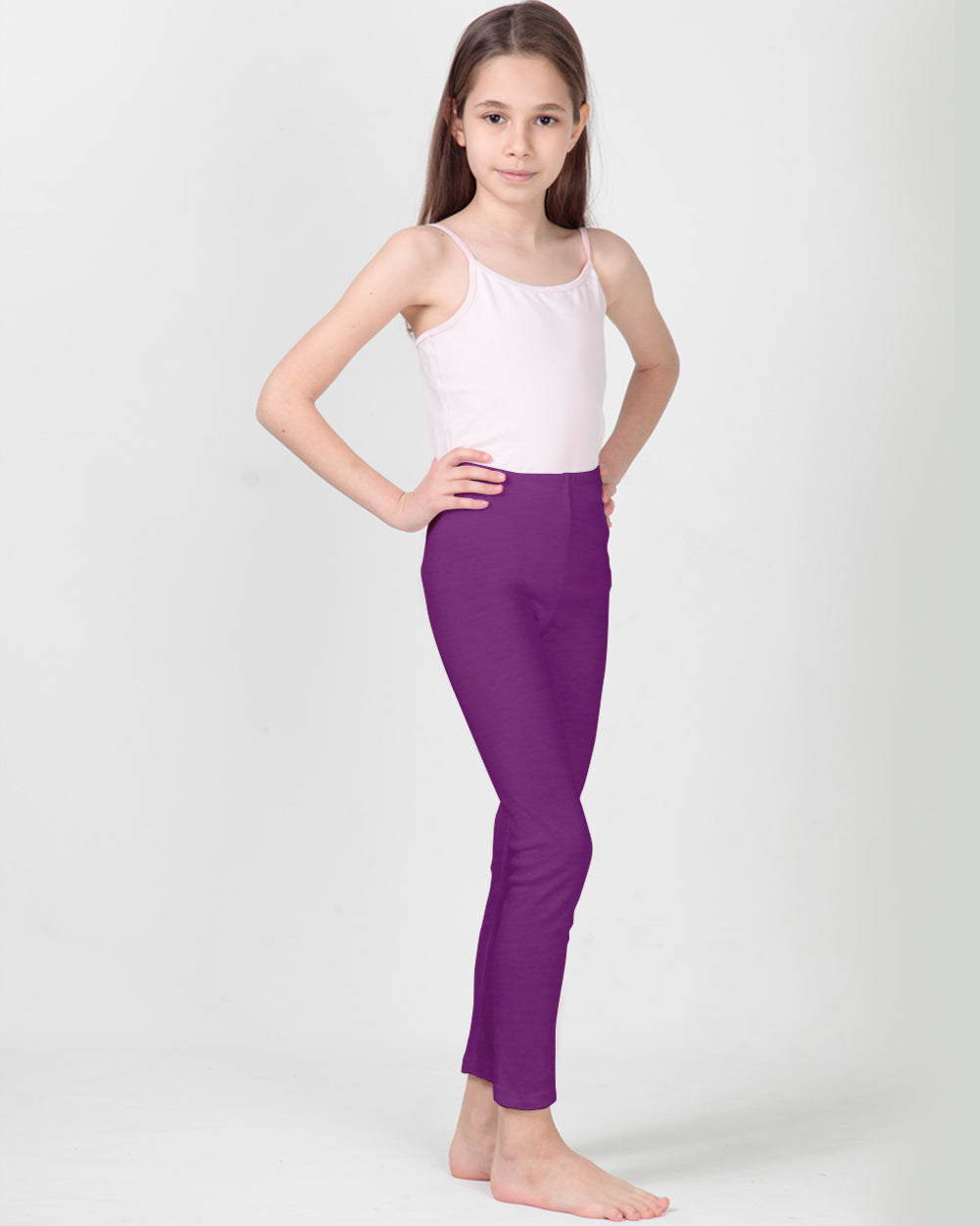 100% Organic Cotton High Waisted Ankle Length Leggings for Girls - Purple