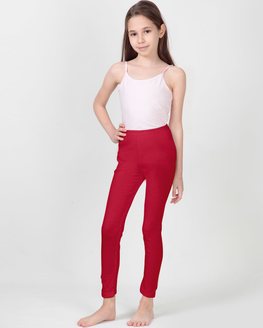 Red High Waist Ankle Length Lycra Cotton Legging, Casual Wear