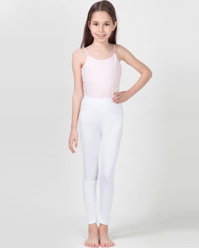 100% Organic Cotton High Waisted Ankle Length Leggings for Girls - White