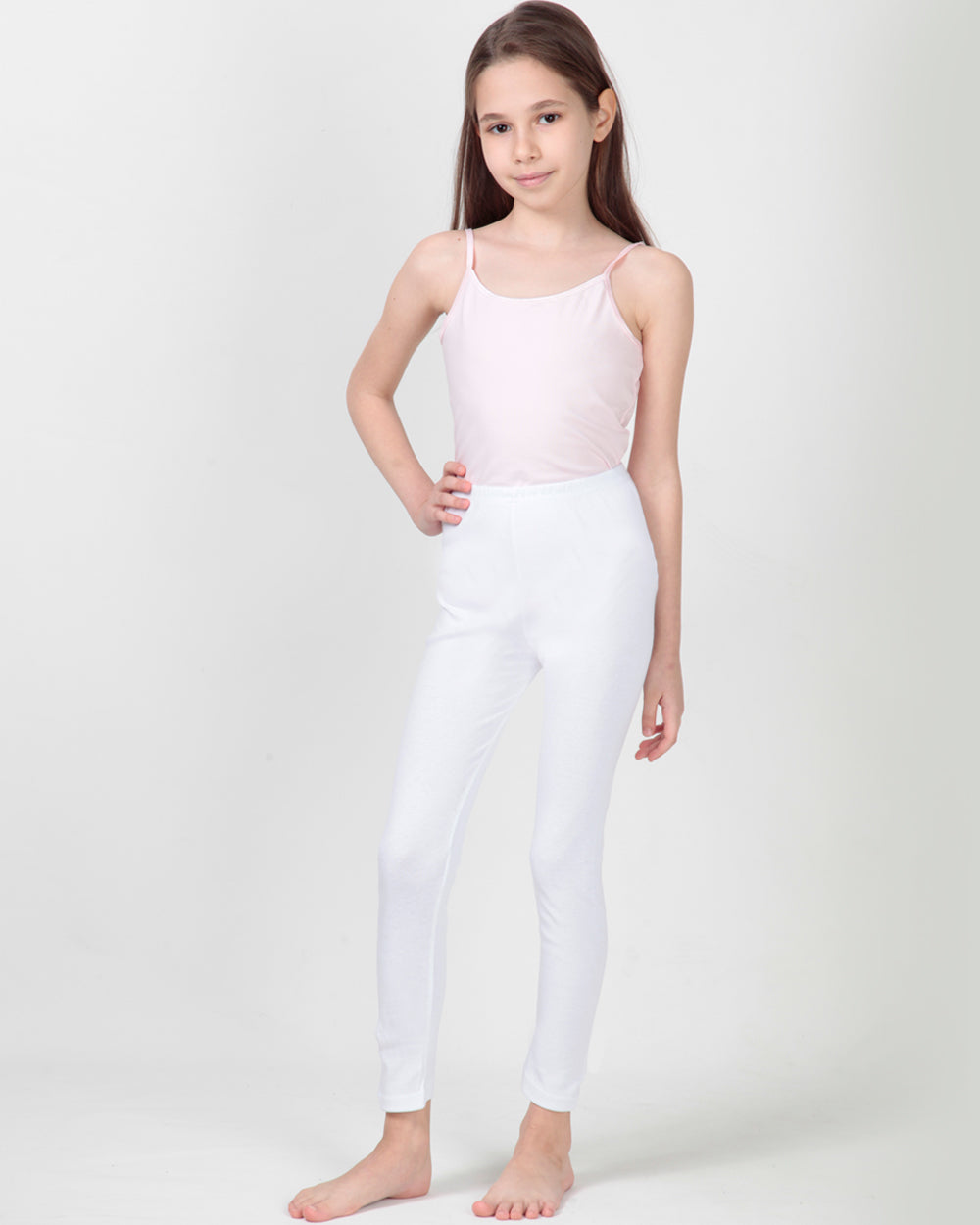 100% Organic Cotton High Waisted Ankle Length Leggings for Girls - White