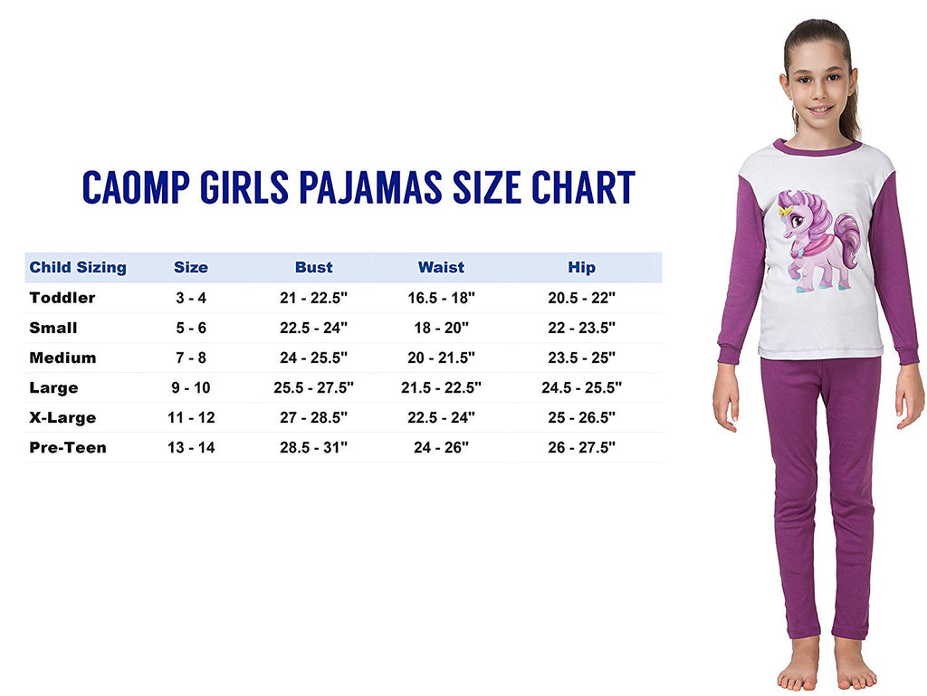 CAOMP Girls Pajamas Organic Cotton Pjs for Children Sleepwear Kids 2 Pieces Set