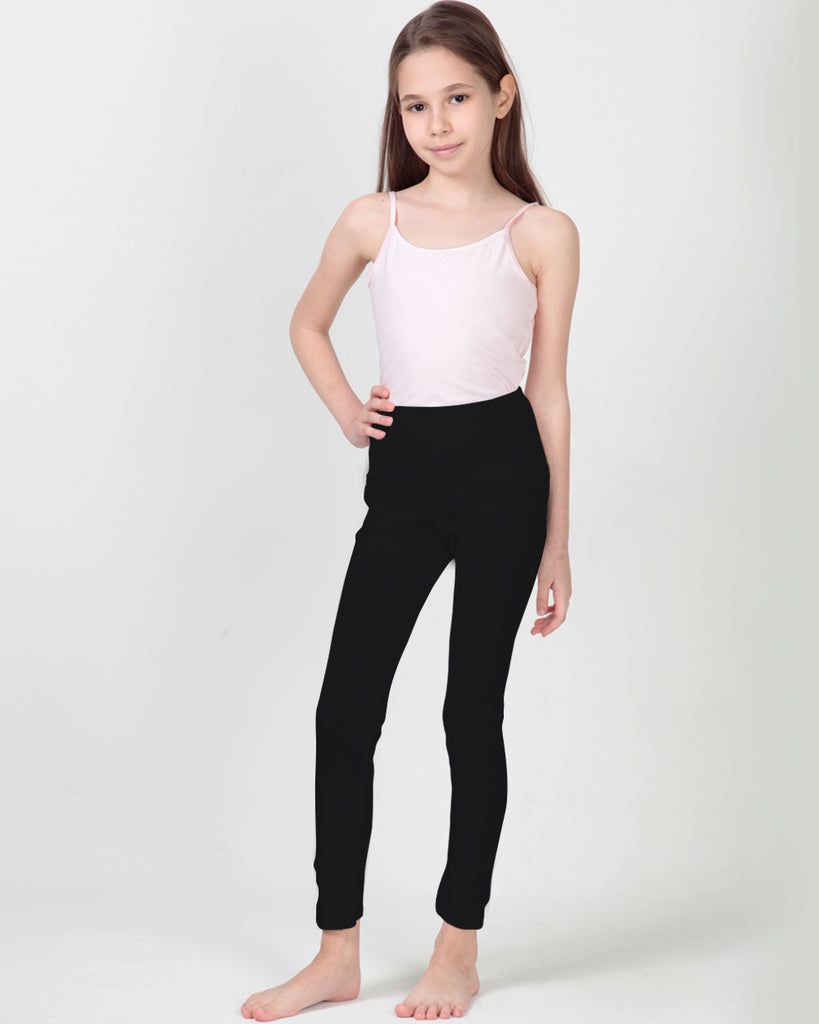 100% Organic Cotton High Waisted Ankle Length Leggings for Girls - Black