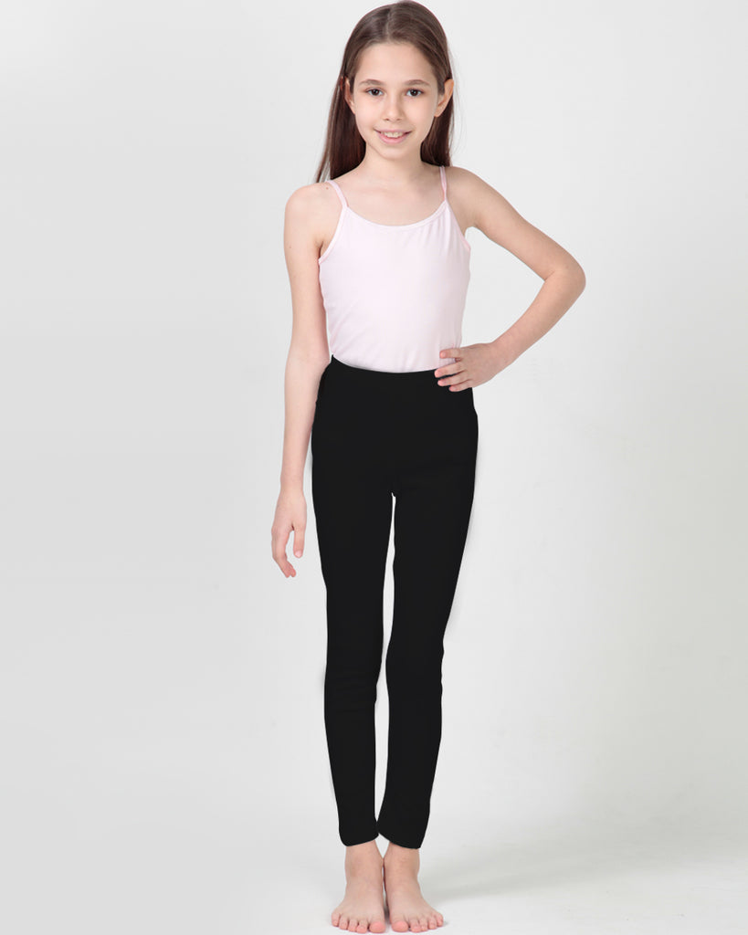 100% Organic Cotton High Waisted Ankle Length Leggings for Girls - Black