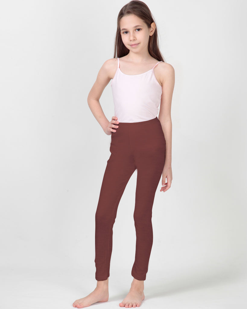 100% Organic Cotton High Waisted Ankle Length Leggings for Girls - Brown