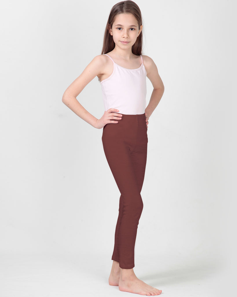 100% Organic Cotton High Waisted Ankle Length Leggings for Girls - Brown