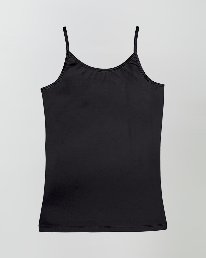 Organic Cotton+Spandex Cami Tops with Adjustable Straps for Girls - Pack of 3 - Black + White
