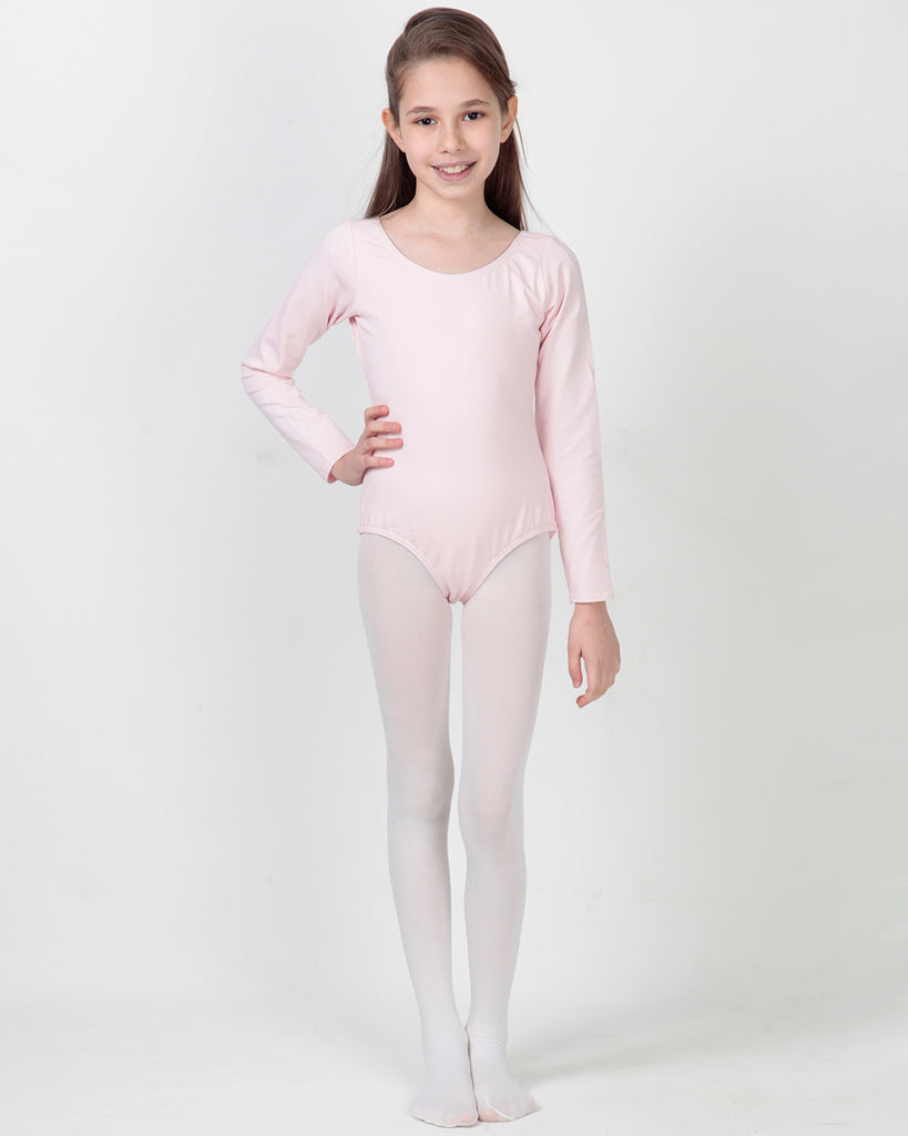 Organic Cotton+Spandex Long Sleeved Classic Leotard for Girls - Pink