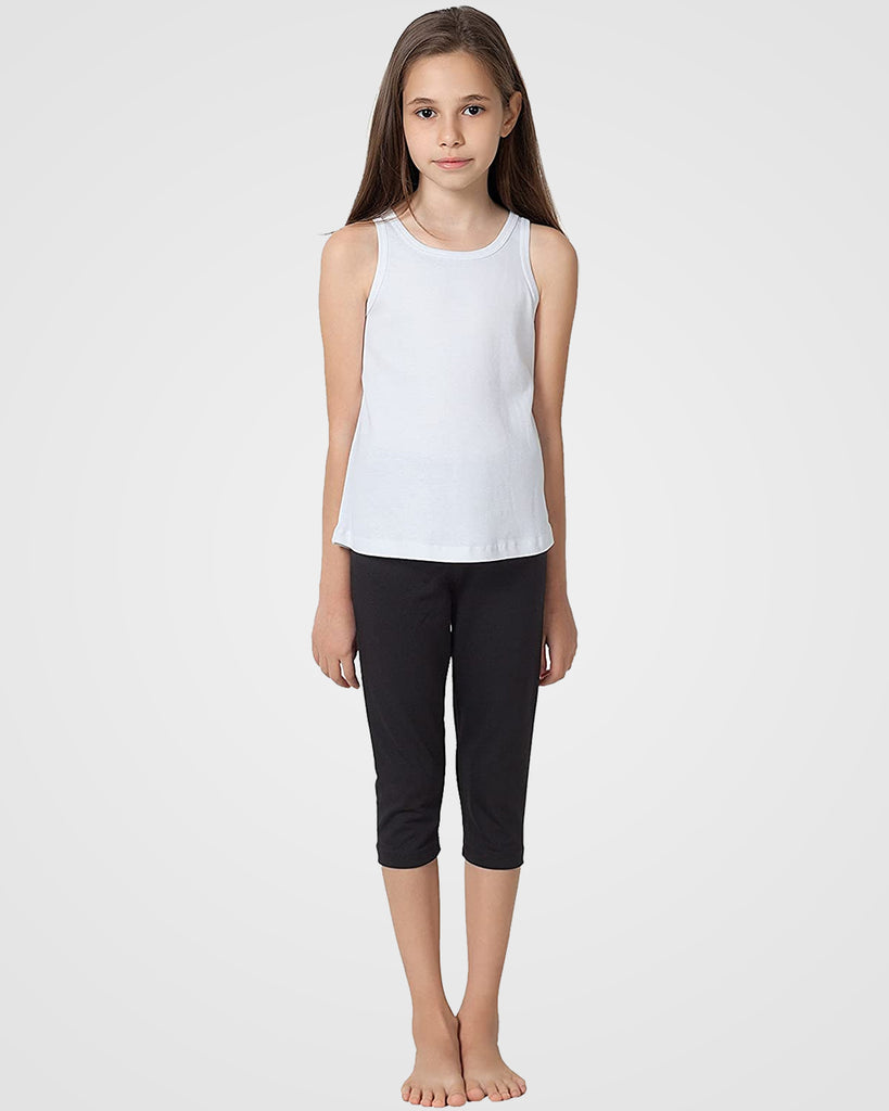 Organic Cotton+Spandex Cropped Leggings for Girls - Black