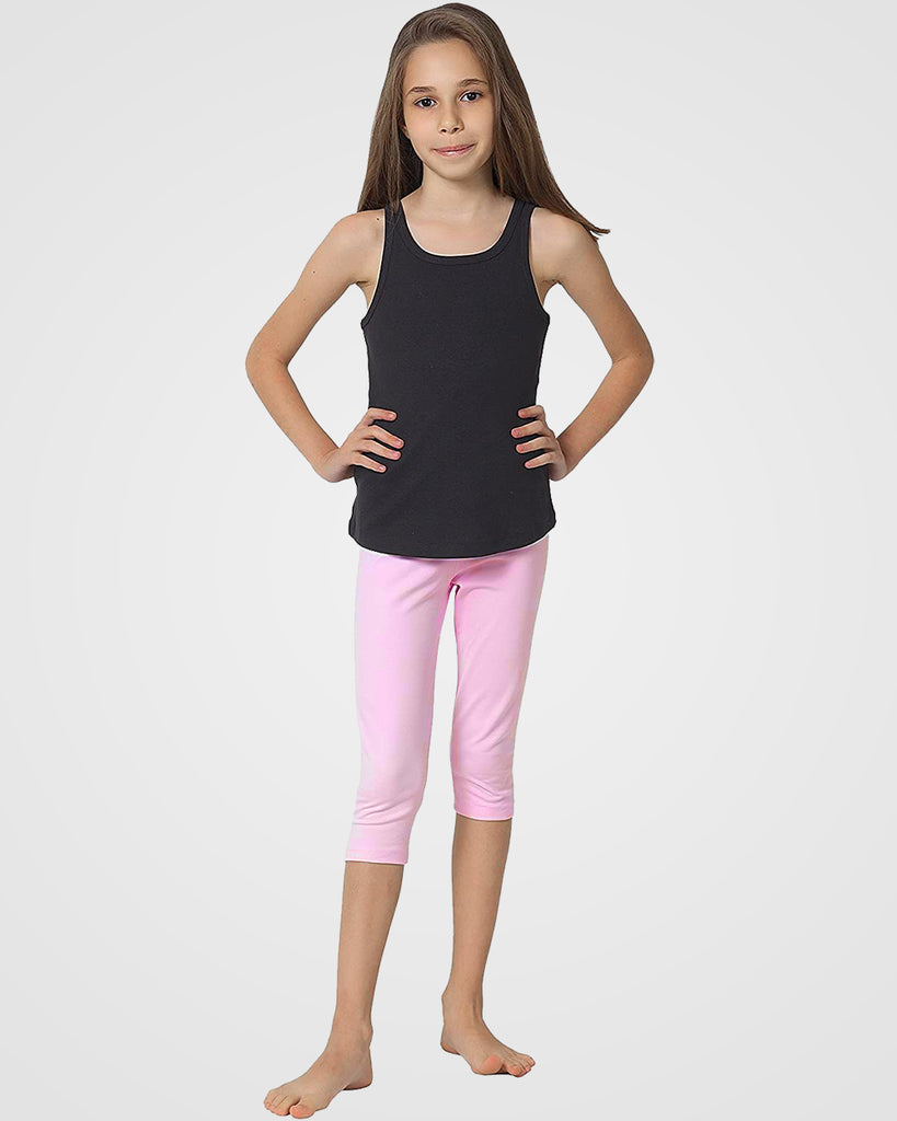 Organic Cotton+Spandex Cropped Leggings for Girls - Pink