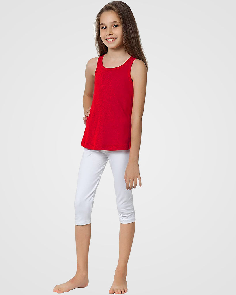 Organic Cotton+Spandex Cropped Leggings for Girls - White
