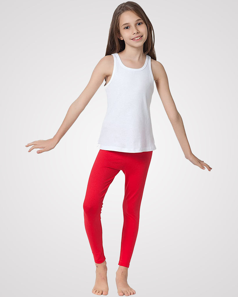 Organic Cotton+Spandex Ankle Length Leggings for Girls - Red