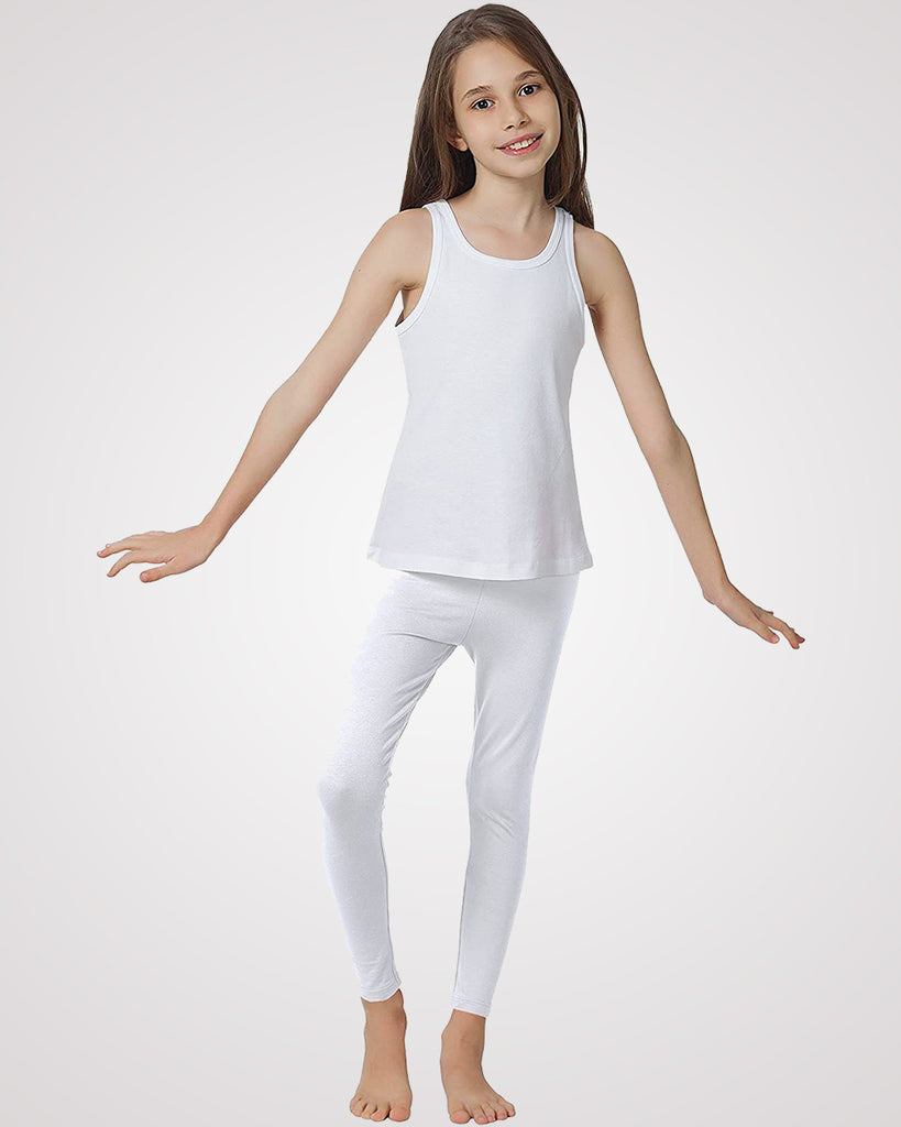Organic Cotton+Spandex Ankle Length Leggings for Girls - White