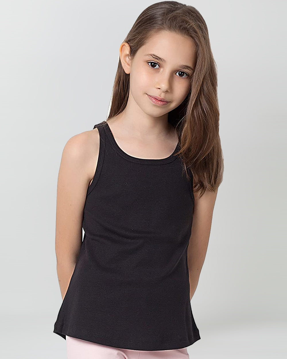 Organic Cotton+Spandex Ribbed Tank Tops for Girls - Black | CAOMP