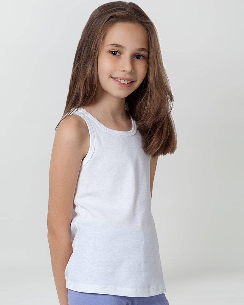 Organic Cotton+Spandex Ribbed Tank Tops for Girls - White