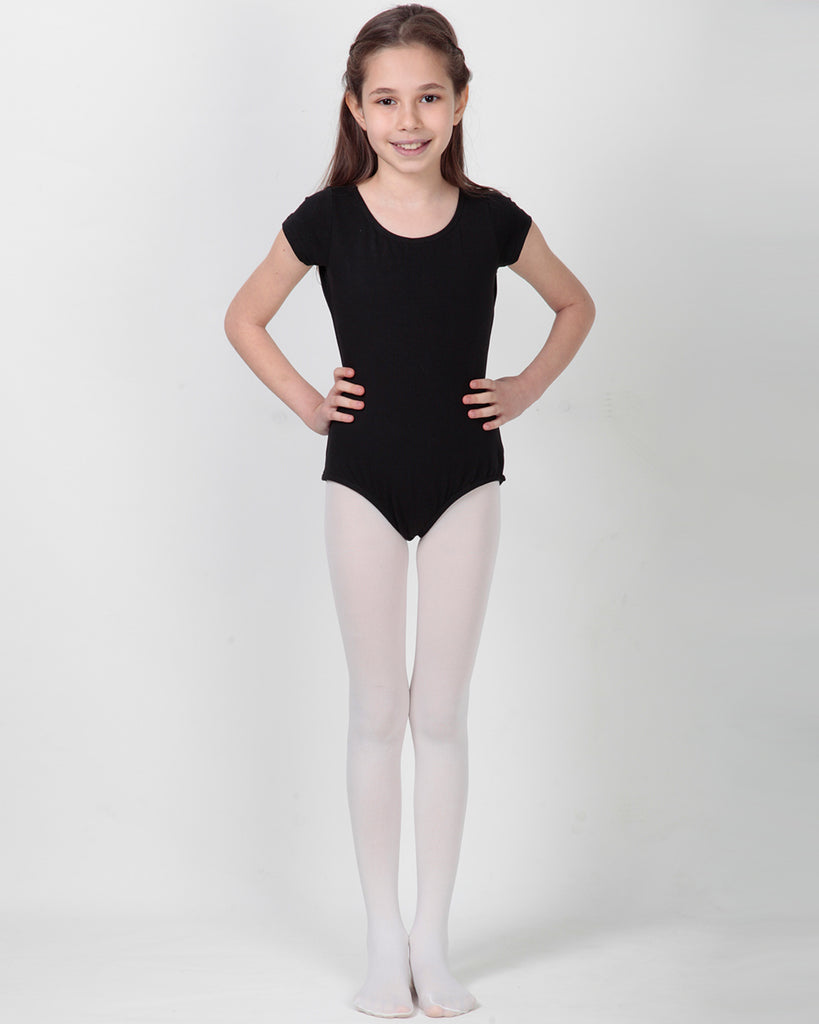 Organic Cotton+Spandex Short Sleeved Classic Leotard for Girls - Black