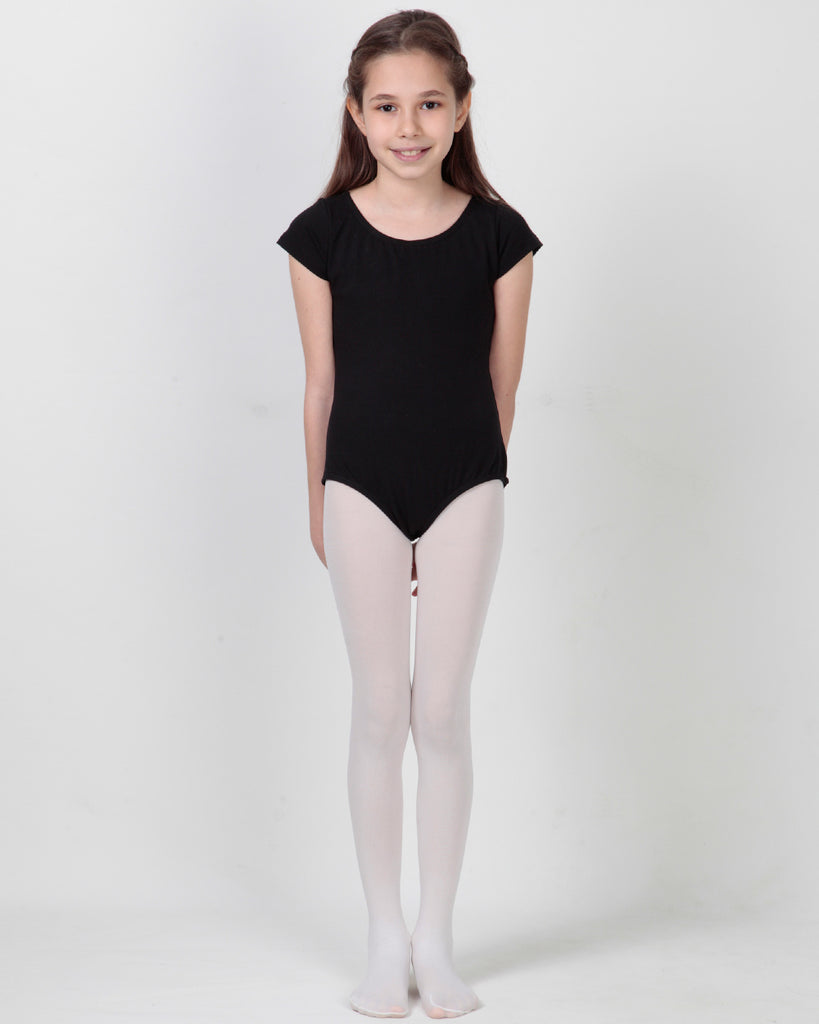 Organic Cotton+Spandex Short Sleeved Classic Leotard for Girls - Black
