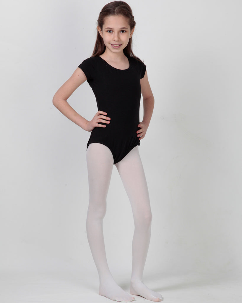 Organic Cotton+Spandex Short Sleeved Classic Leotard for Girls - Black