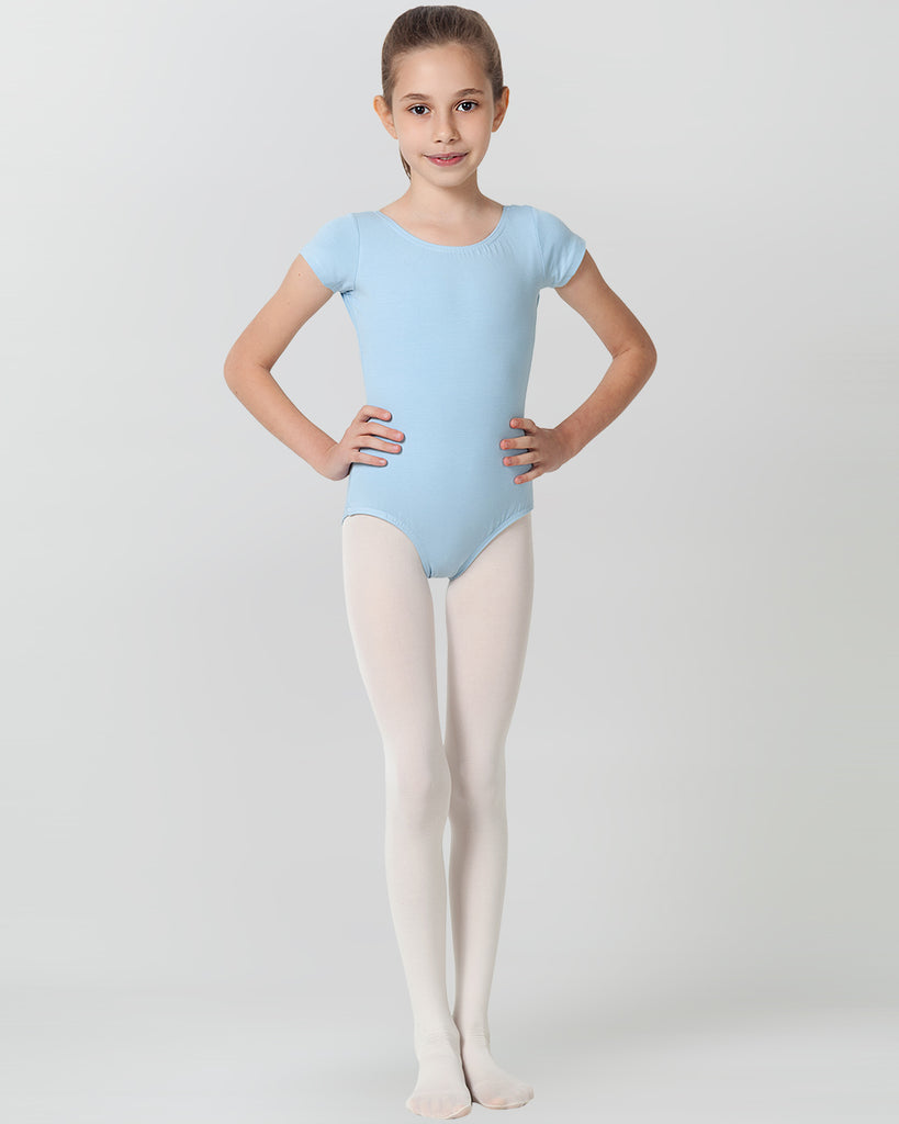 Organic Cotton+Spandex Short Sleeved Classic Leotard for Girls - Light Blue