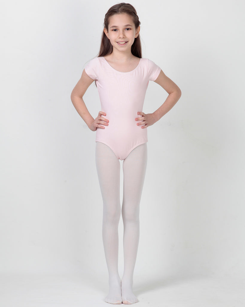 Organic Cotton+Spandex Short Sleeved Classic Leotard for Girls - Pink