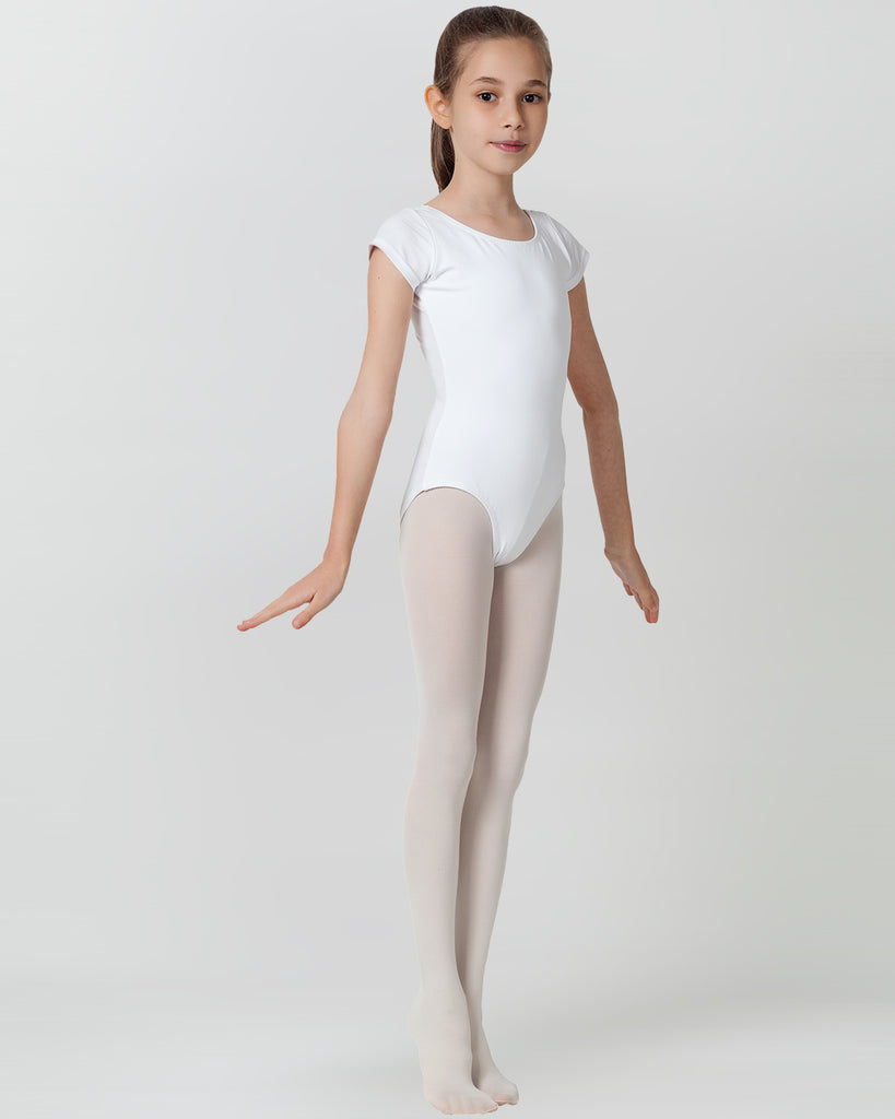 Organic Cotton+Spandex Short Sleeved Classic Leotard for Girls - White