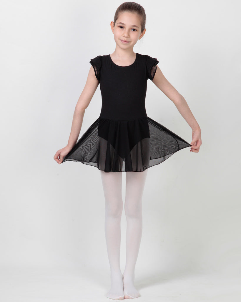 Organic Cotton+Spandex Flutter Sleeve Skirted Ballet Leotard for Girls - Black