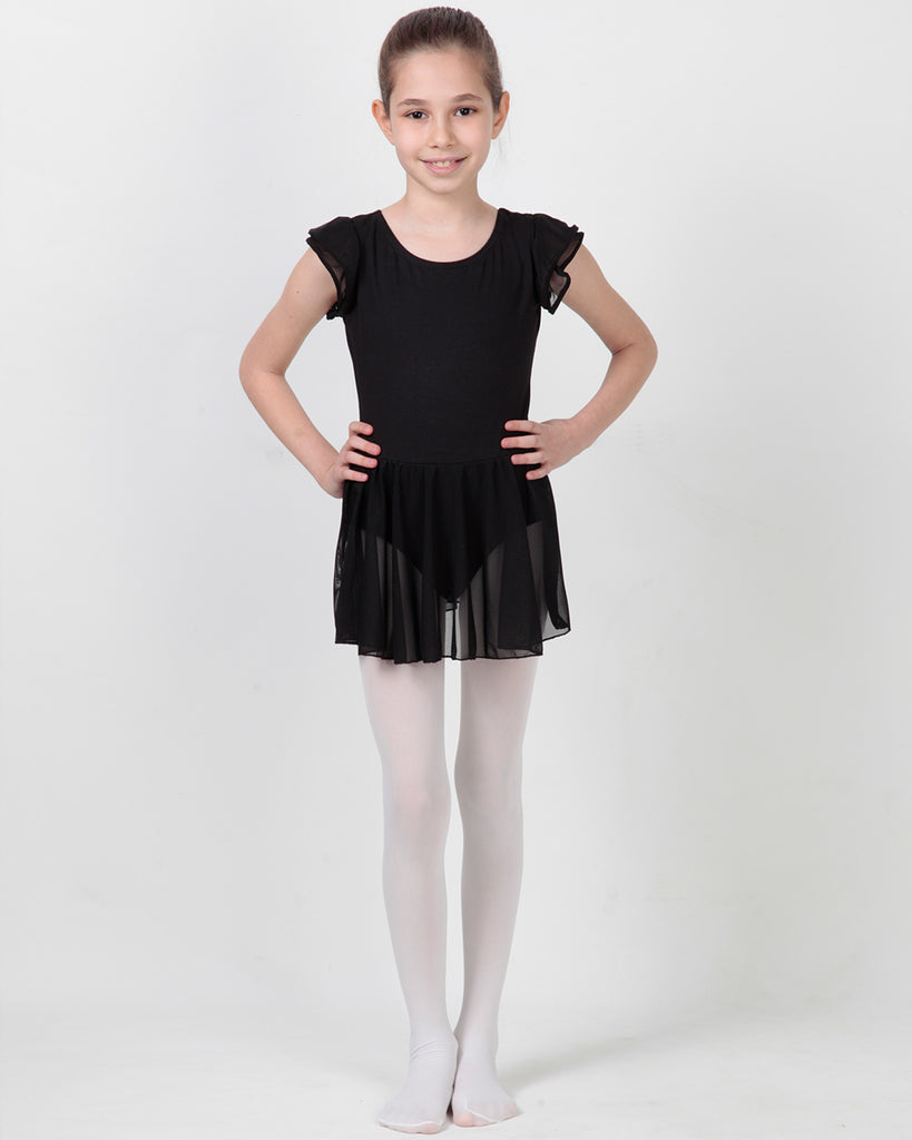 Organic Cotton+Spandex Flutter Sleeve Skirted Ballet Leotard for Girls - Black