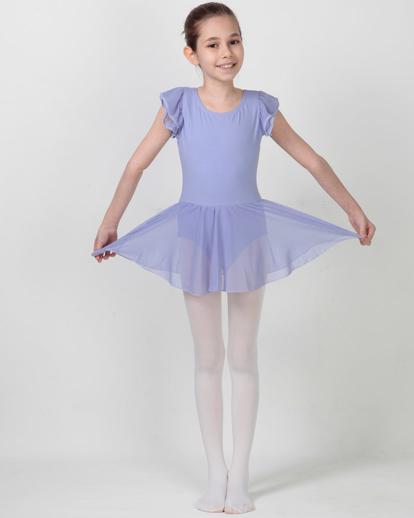 Organic Cotton+Spandex Flutter Sleeve Skirted Ballet Leotard for Girls - Lavender