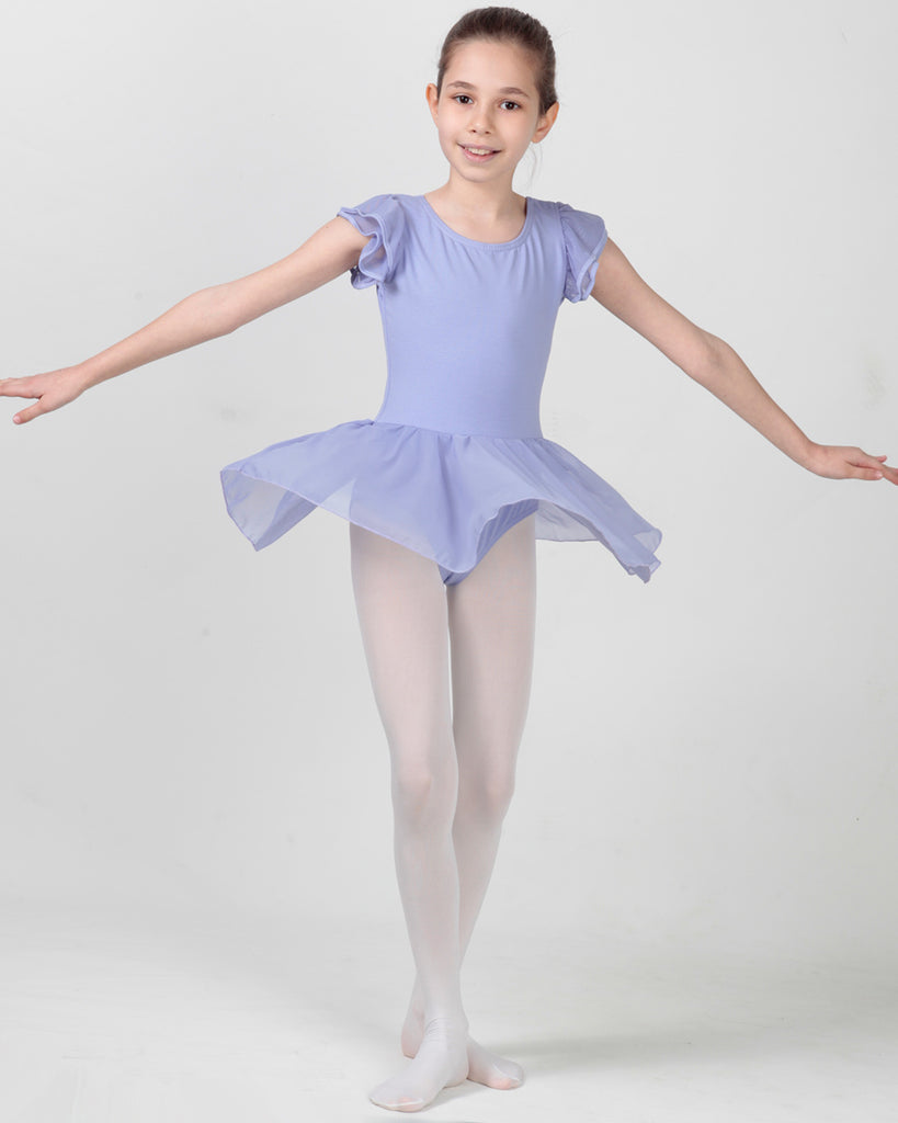 Organic Cotton+Spandex Flutter Sleeve Skirted Ballet Leotard for Girls - Lavender
