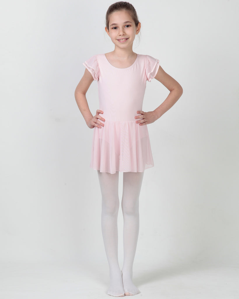 Organic Cotton+Spandex Flutter Sleeve Skirted Ballet Leotard for Girls - Pink