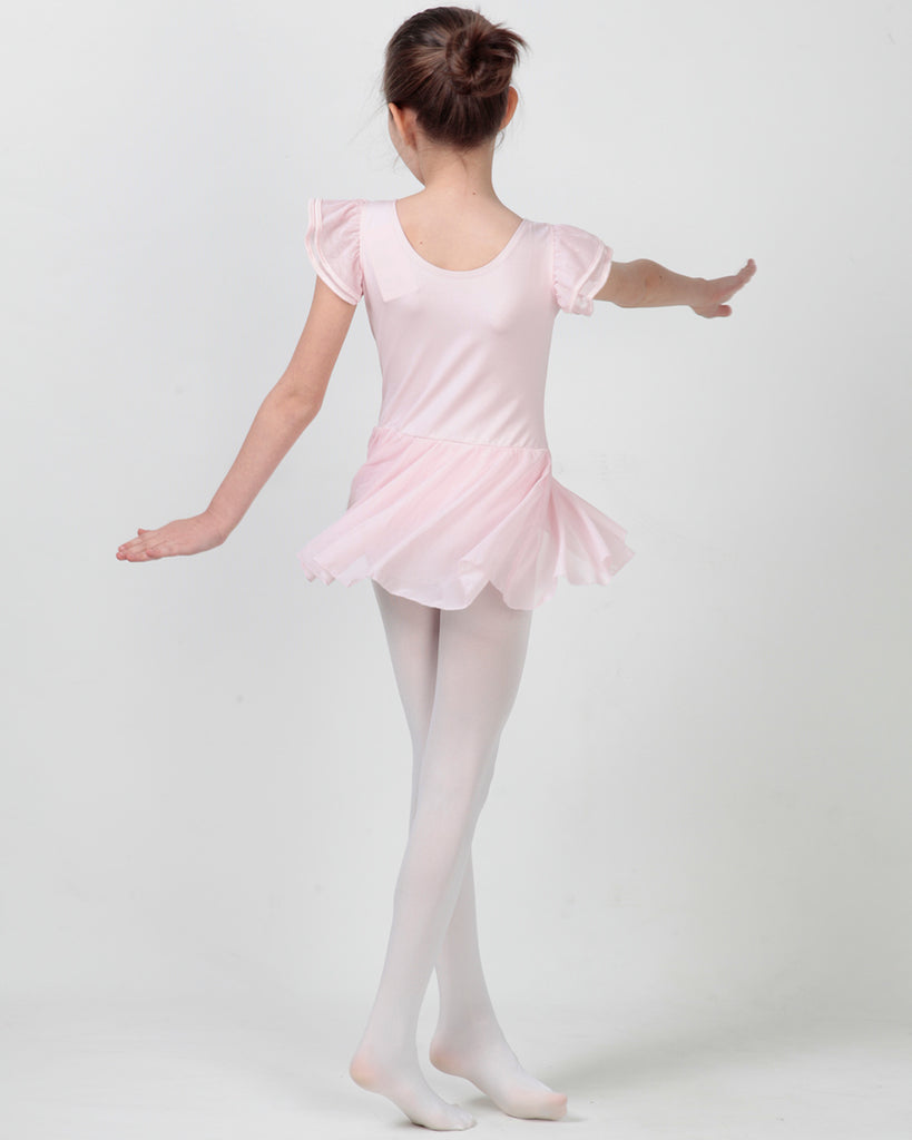 Organic Cotton+Spandex Flutter Sleeve Skirted Ballet Leotard for Girls - Pink