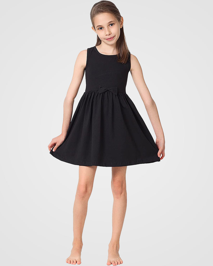 Organic Cotton+Spandex Sleeveless Swing Dress for Girls - Black