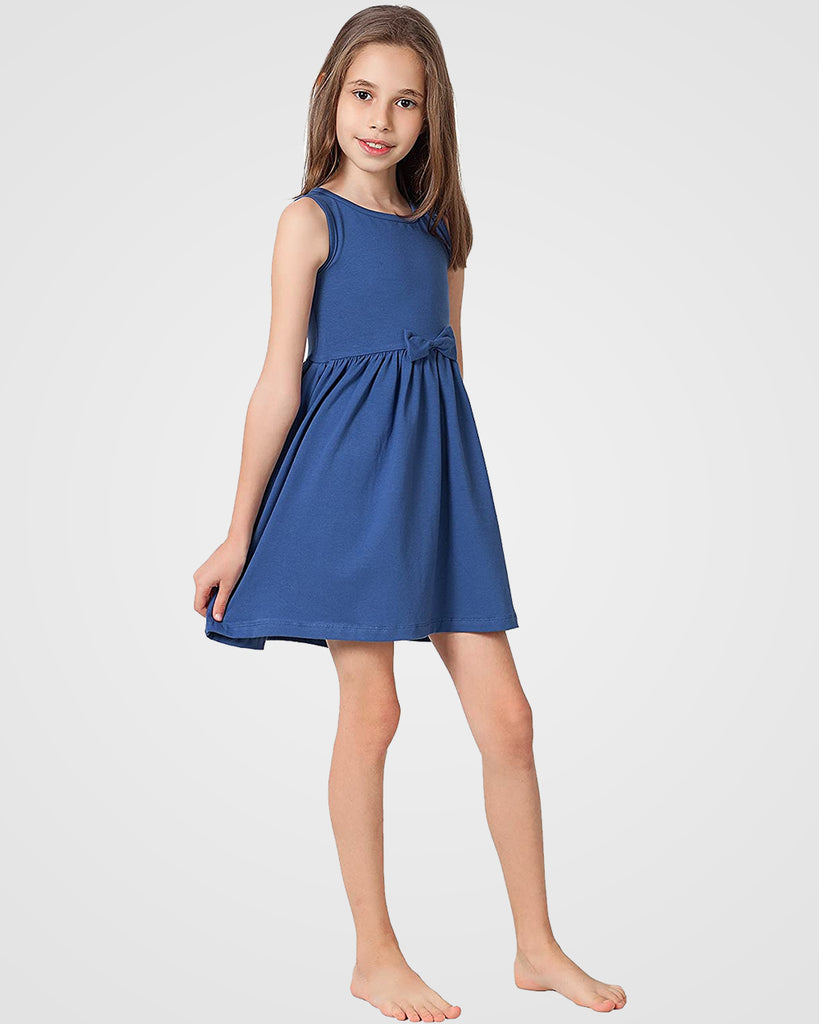 Organic Cotton+Spandex Sleeveless Swing Dress for Girls - Navy