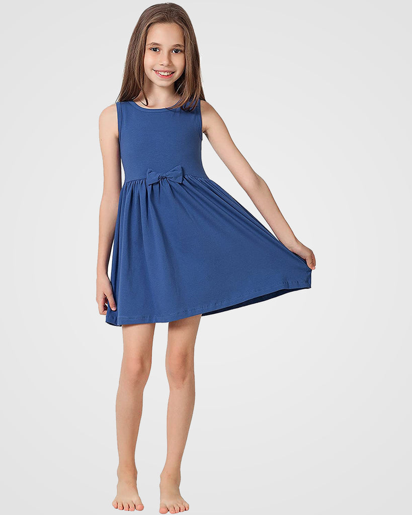 Organic Cotton+Spandex Sleeveless Swing Dress for Girls - Navy