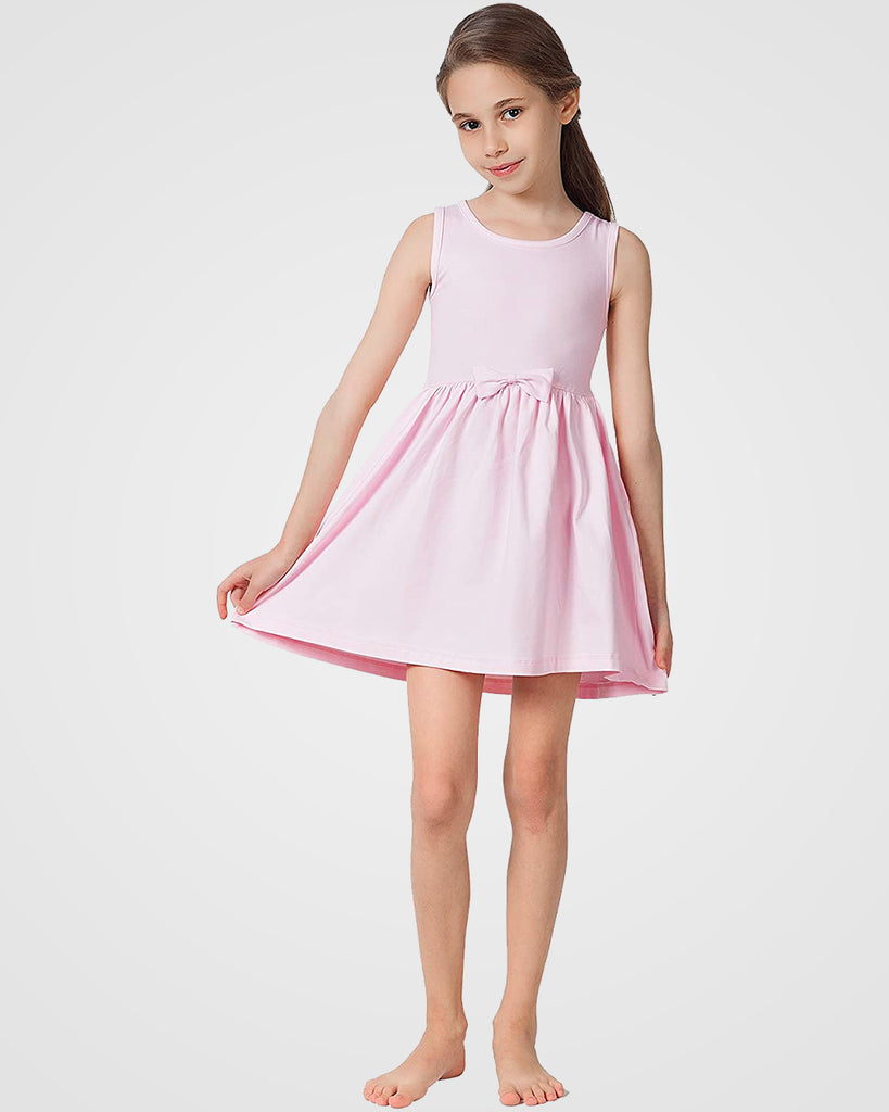 Organic Cotton+Spandex Sleeveless Swing Dress for Girls - Pink